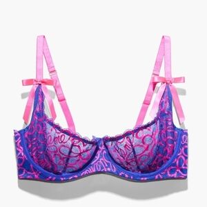 Ribbon Writing Unlined Lace Bra